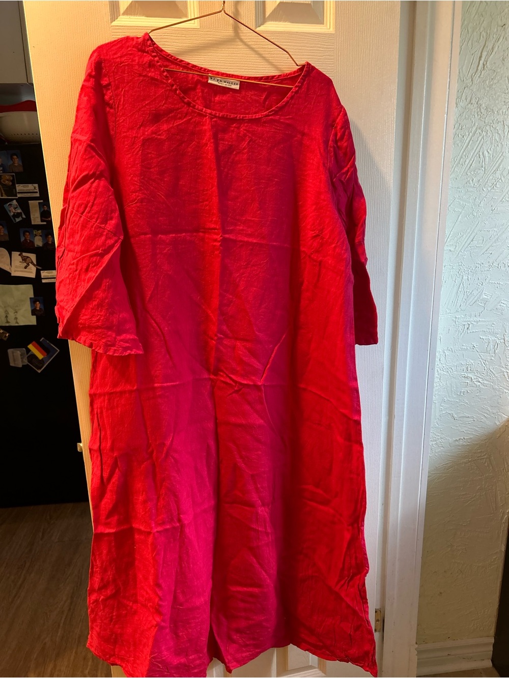 bryn Walker Hot Pink Long Sleeve Linen Shift Dress